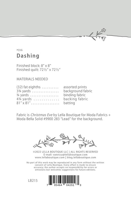 Back of the Dashing Quilt Pattern by Lella Boutique