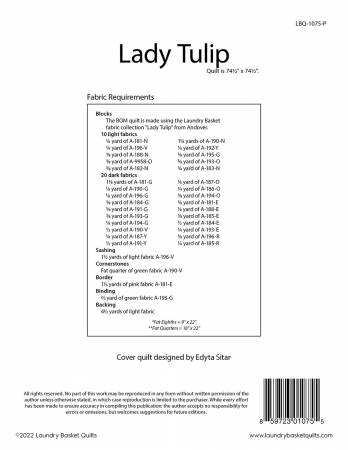 Back of the Lady Tulip Quilt Pattern by Laundry Basket Quilts