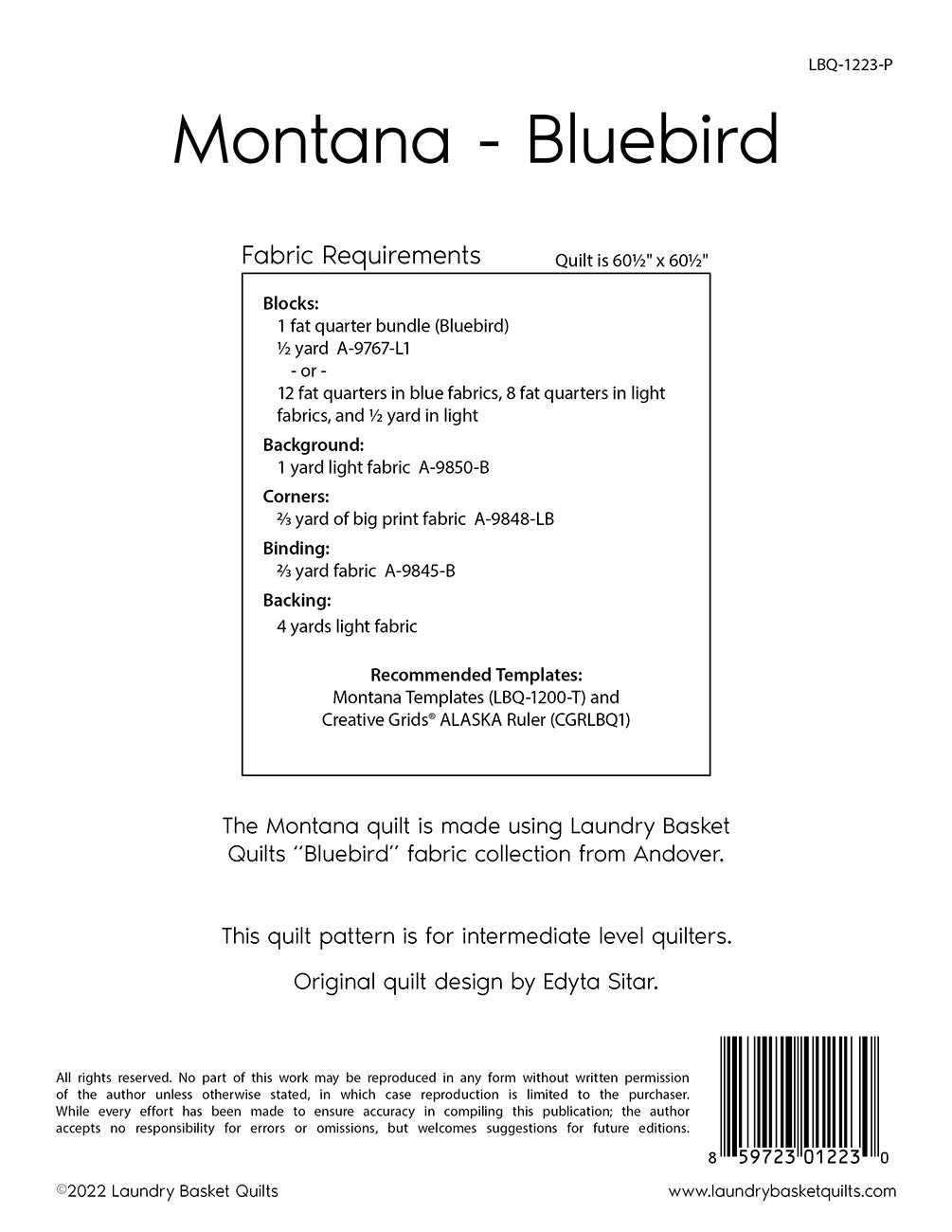 Back of the Montana - Bluebird Quilt Pattern by Laundry Basket