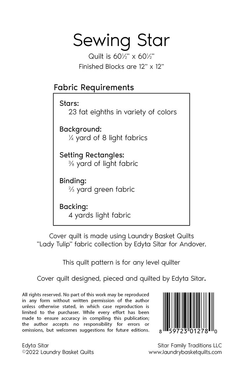 Back of the Sewing Star Quilt Pattern by Laundry Basket