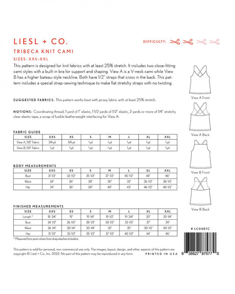 Back of the Tribeca Knit Cami Pattern by Liesl & Co