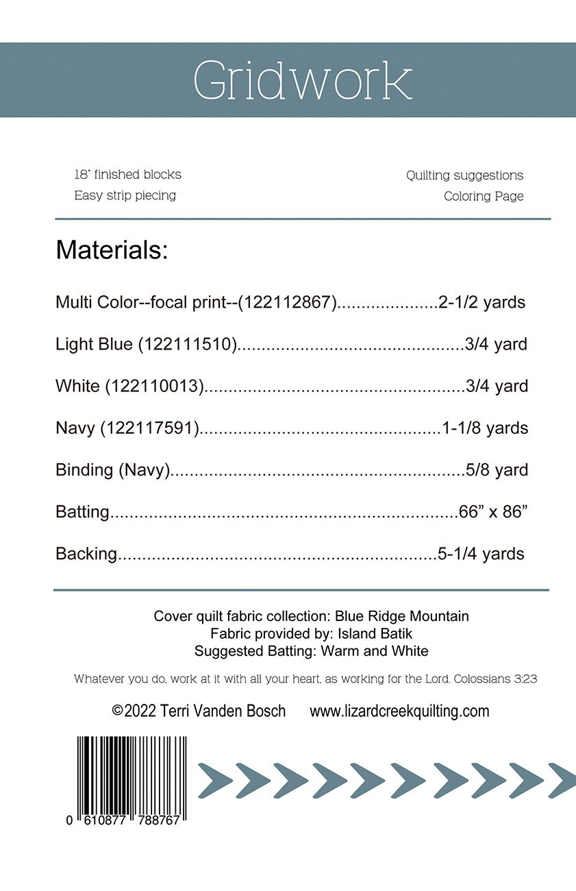 Back of the Gridwork Quilt Pattern by Lizard Creek Quilting