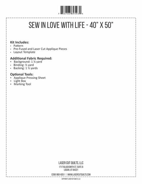 Sew in Love with Life Laser Cut Kit