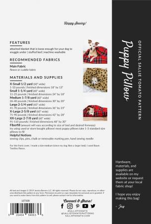 Back of the Puppy Pillow Pattern by Sallie Tomato