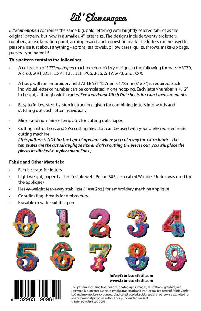 Lil'Elemenopea for Machine Embroidery Downloadable Pattern