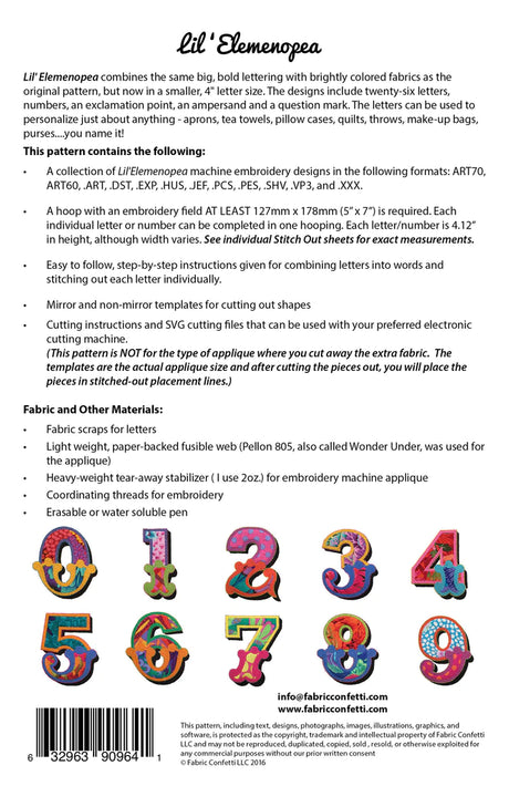 Lil'Elemenopea for Machine Embroidery Downloadable Pattern