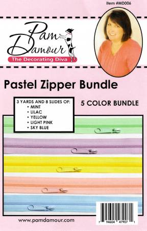 Pastel 5 colors, 3 yards of Reversible Coil Zipper Tape with 8 Slides