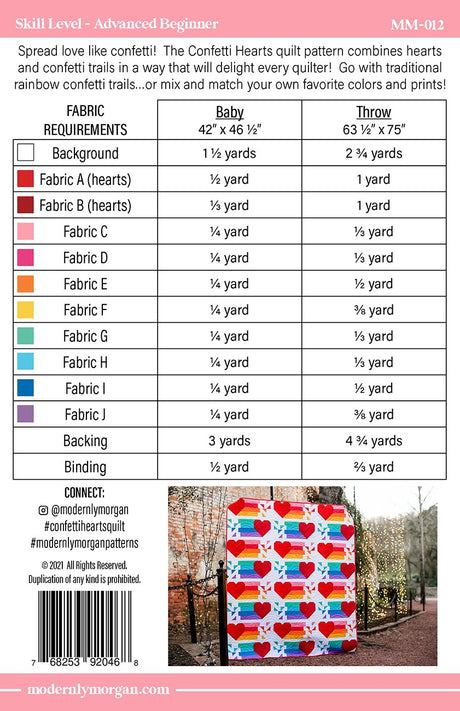 Back of the Confetti Hearts Quilt Pattern