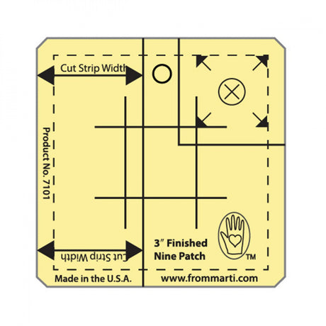 3in Nine Patch Ruler, Amber Acrylic Etched