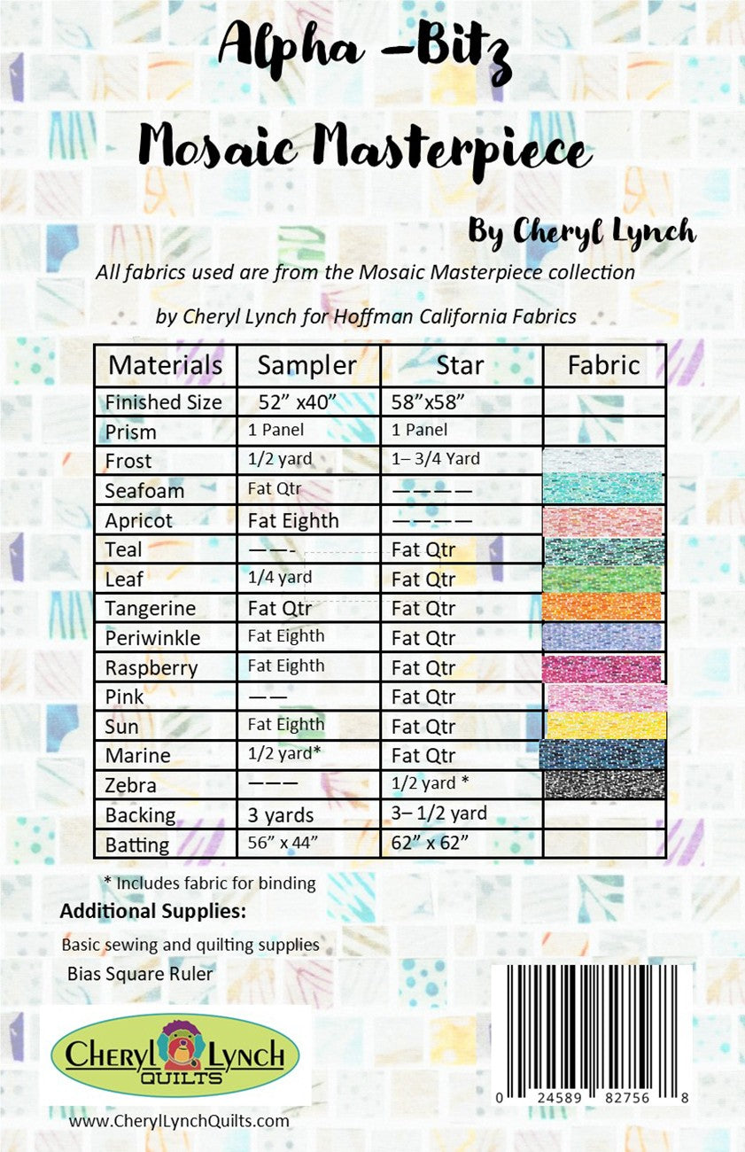 Back of the Alpha - Bitz Mosaic Masterpiece pattern by Oy Vey Quilt Designs