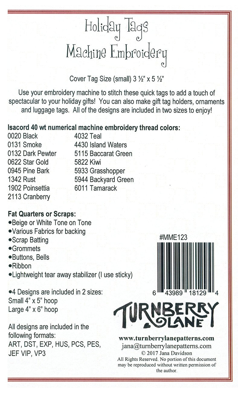 Holiday Tags Machine Embroidery