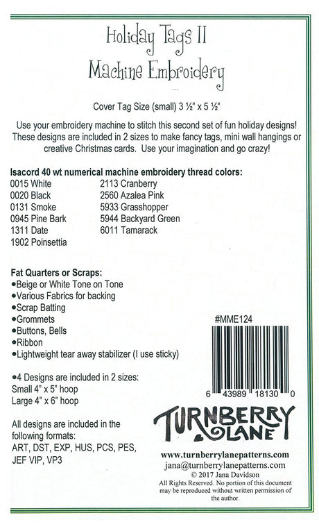 Holiday Tags II Machine Embroidery