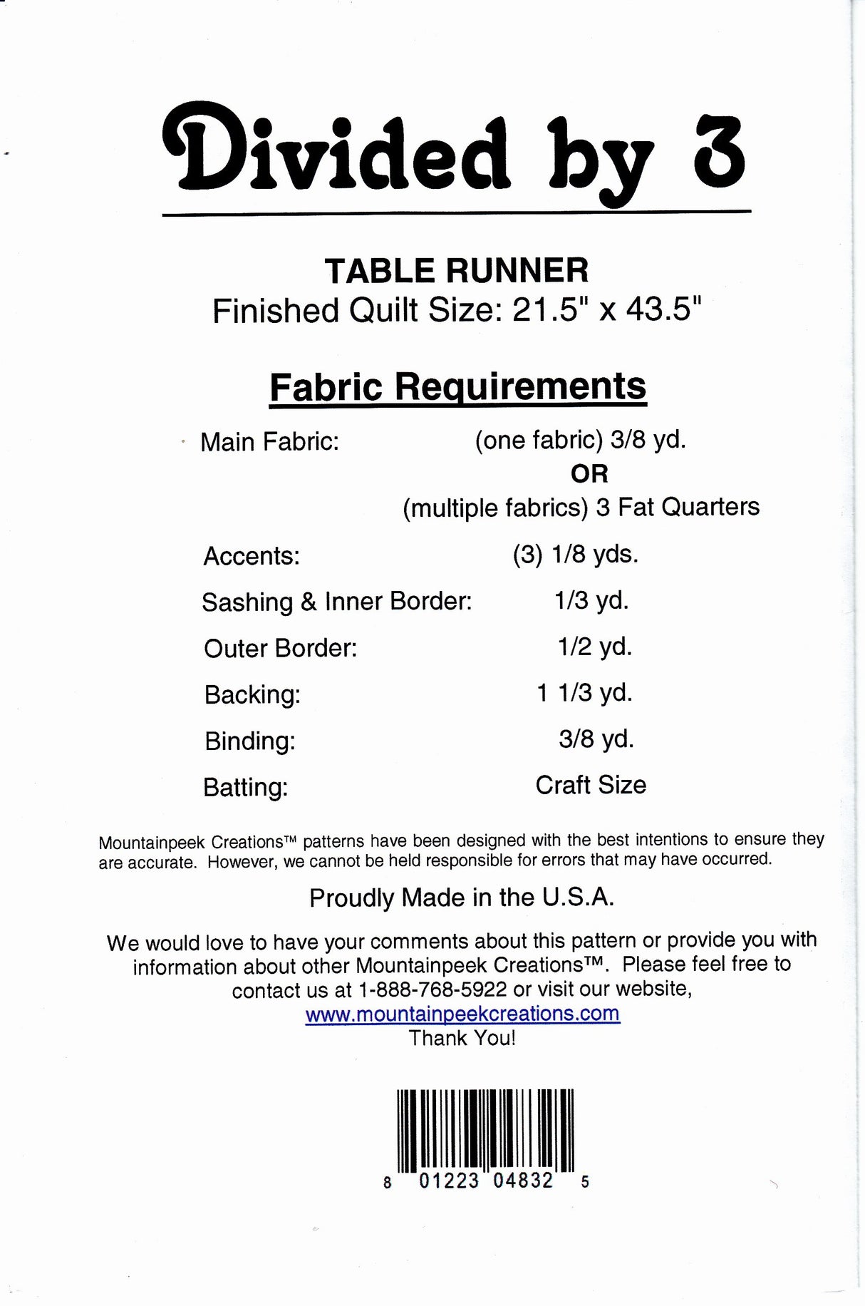 Divided By 3 Table Runner