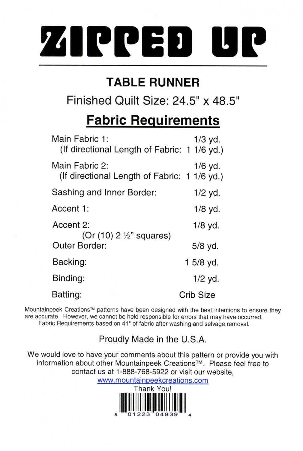 Zipped Up Table Runner