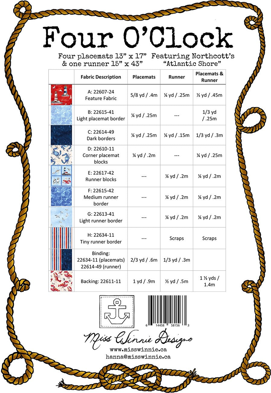 Four O'Clock Placemat and Runner Pattern