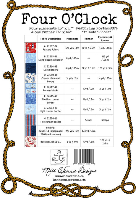 Four O'Clock Placemat and Runner Pattern