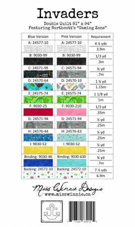 Back of the Invaders Quilt Pattern by Miss Winnie Designs