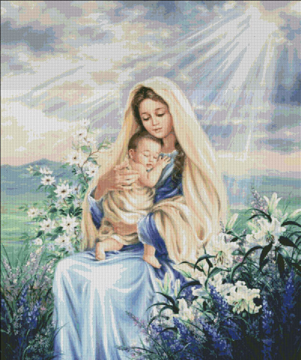 Madonna of The Lilies Cross Stitch By Dona Gelsinger