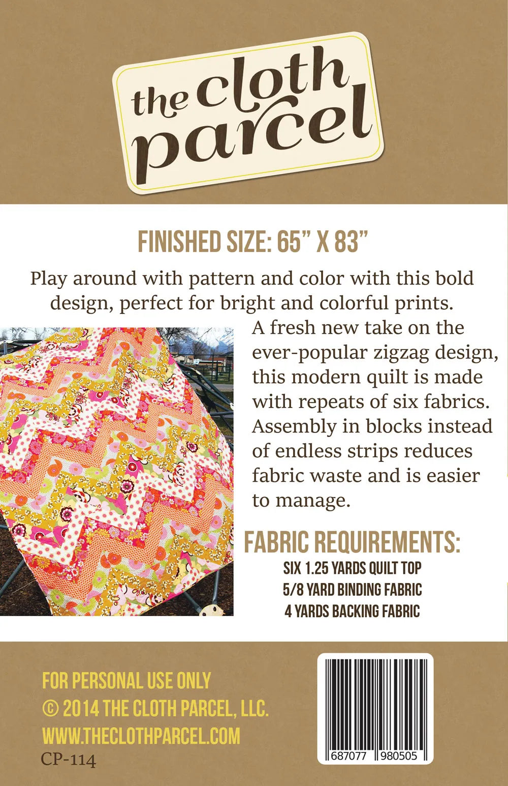 Back of the Modern Zigzag Quilt Pattern by The Cloth Parcel