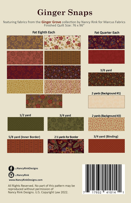 Back of the Ginger Snaps Quilt Pattern by Nancy Rink Designs