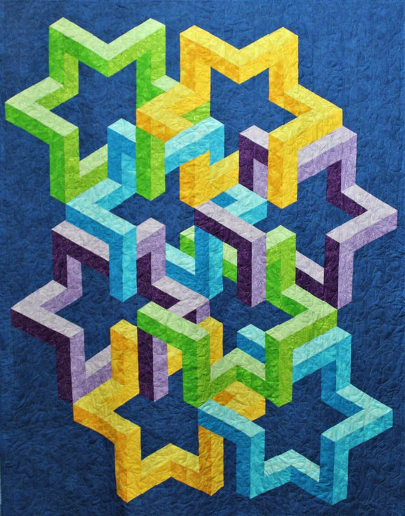 Night Song quilt pattern featuring interlocking geometric star designs