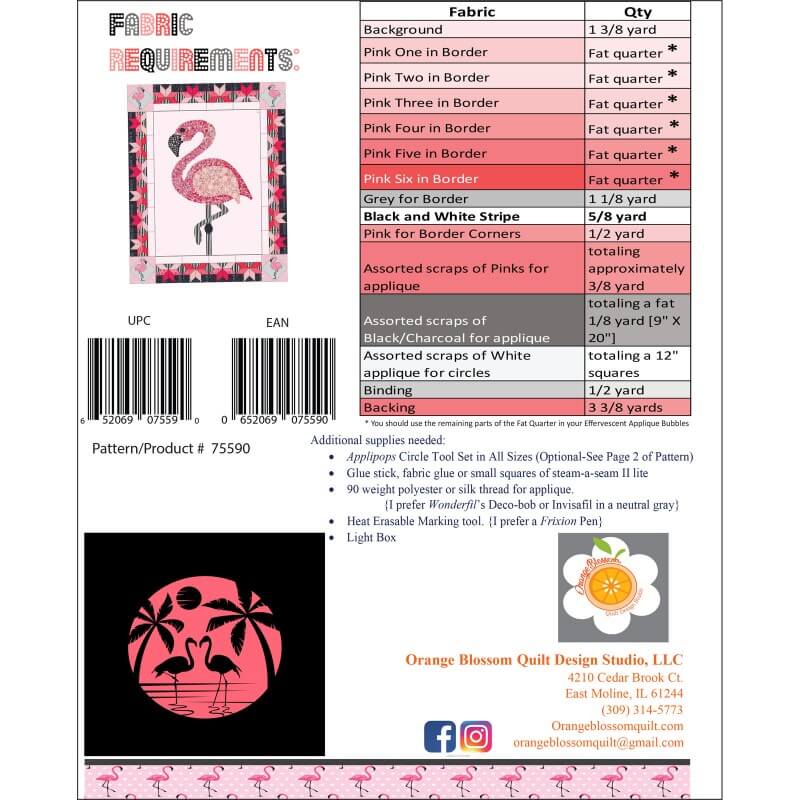 South Beach Bella quilt pattern back of packaging with fabric requirements
