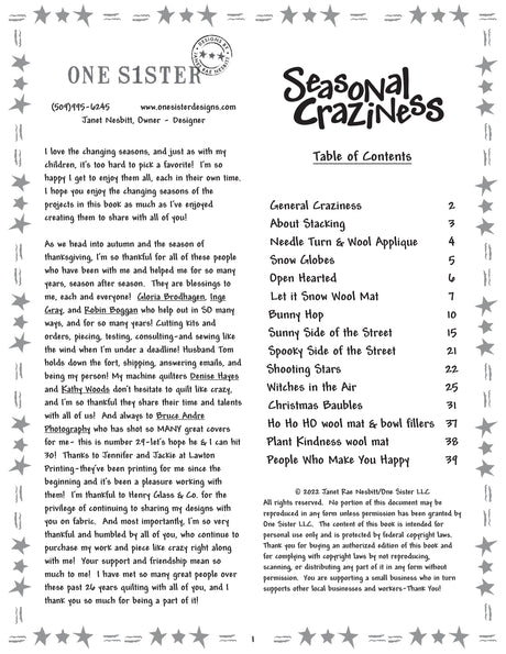 Seasonal Craziness Quilting Book by One Sister