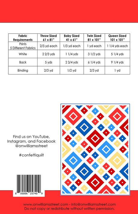 Back of the Confetti Quilt Pattern by On Williams Street