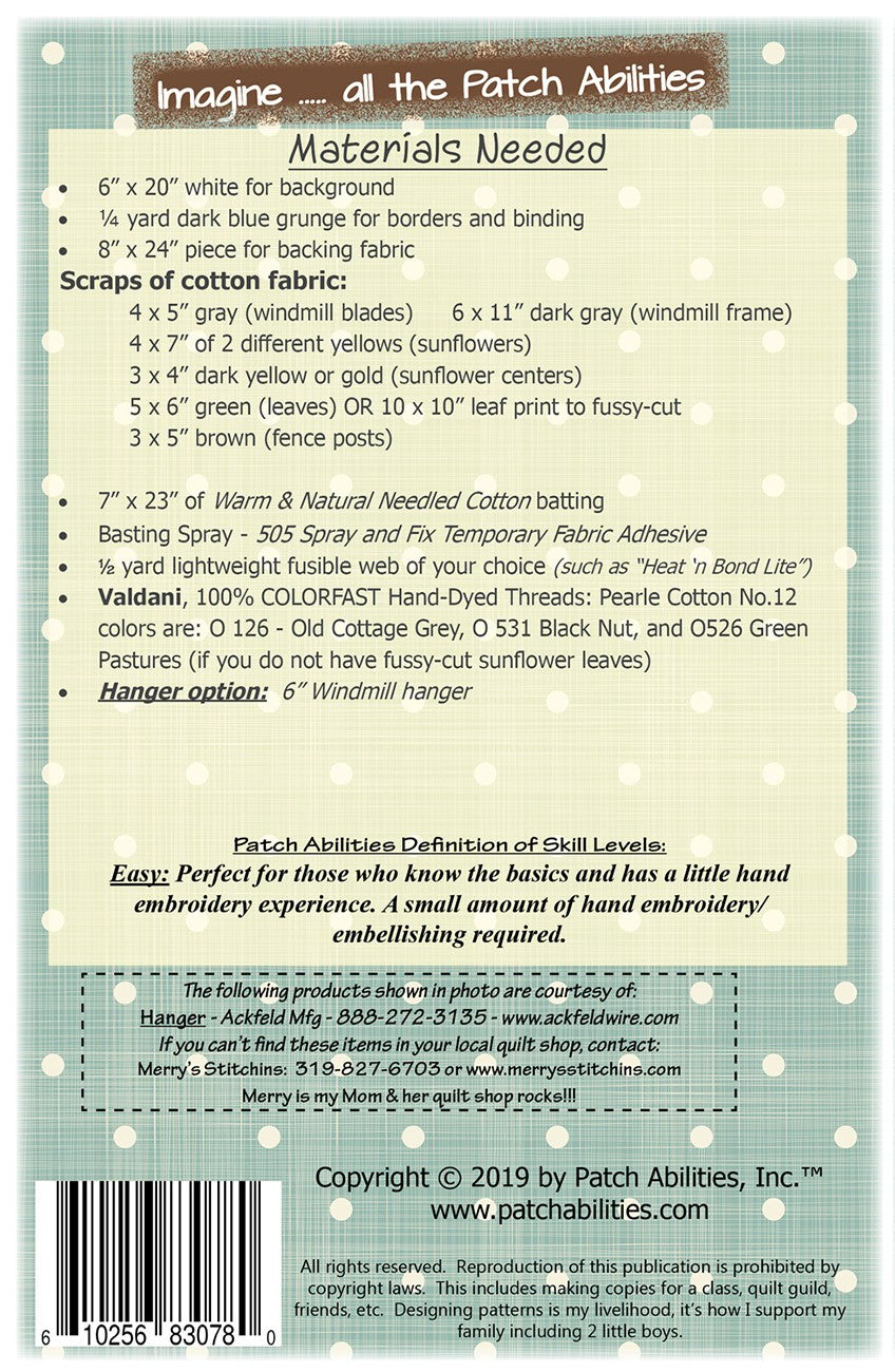 Windmill and Sunflowers Pattern