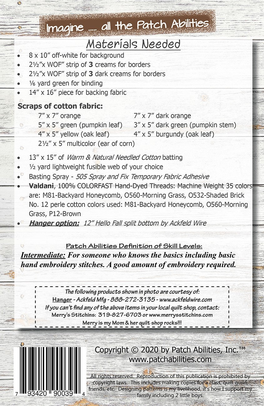 Back of the Fall Into Autumn Quilt Pattern by Patch Abilities