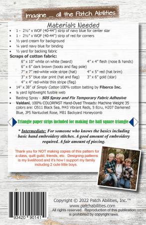 Back of the Patriotic Gnome Table Runner Quilt Pattern by Patch Abilities - Patterns