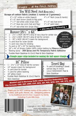 Back of the Home with Patriotic Gnomes Machine Embroidery by Patch Abilities