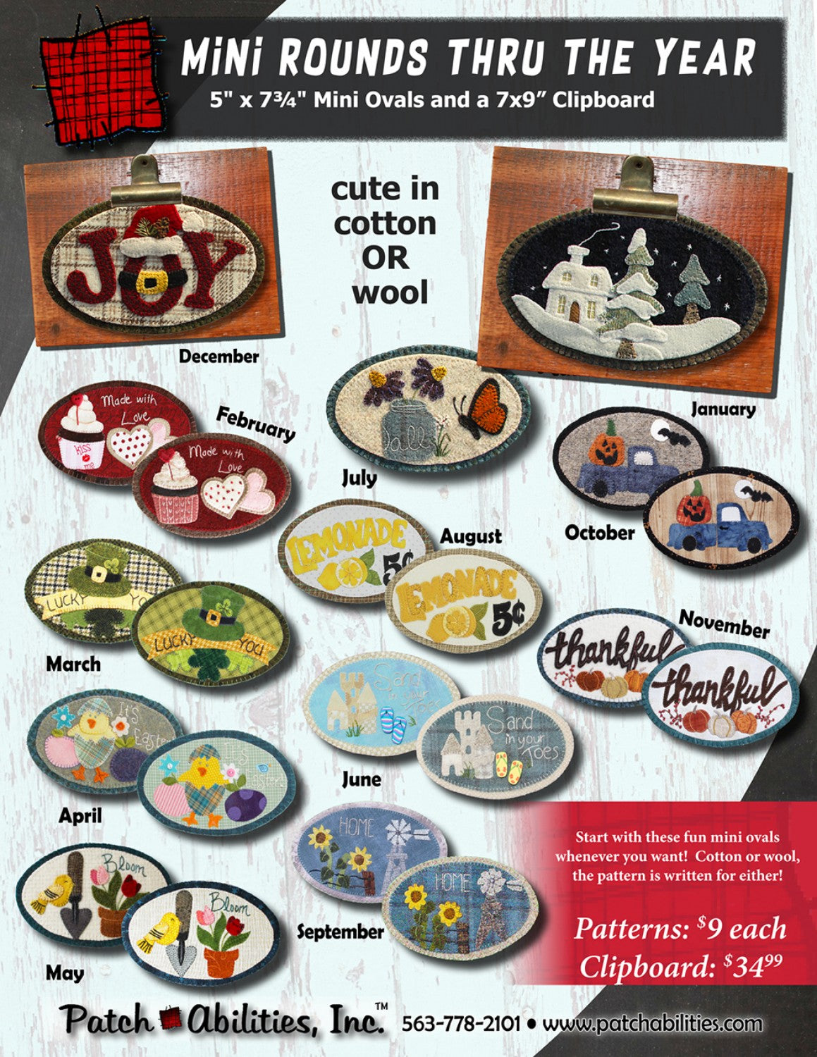 Mini Rounds Thru The Year Complete Set with 7in x 9in Reclaimed Wood Clipboard