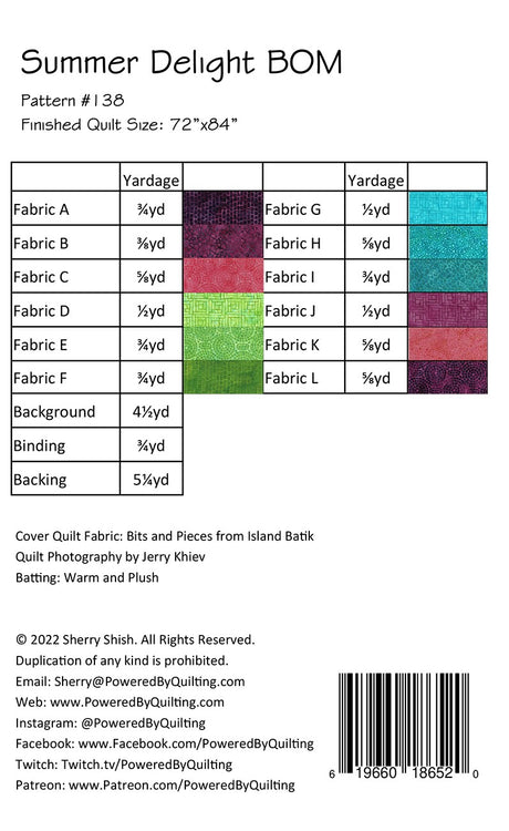 Back of the Summer Delight Block of the Month by Powered By Quilting
