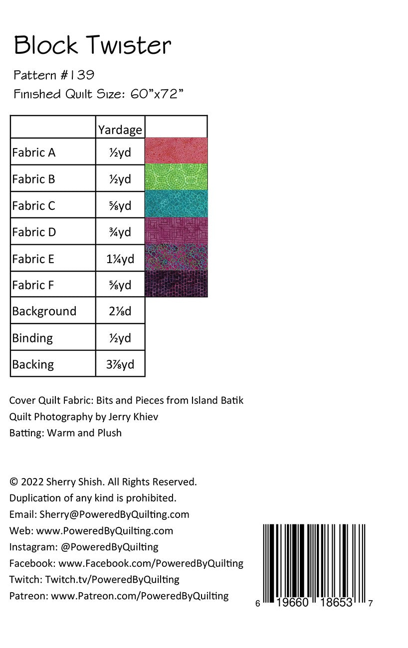 Back of the Block Twister Quilt Pattern by Powered By Quilting