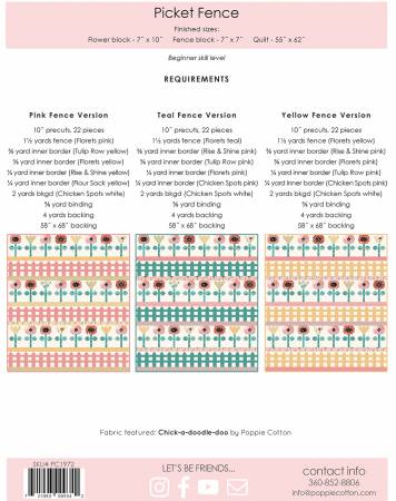 Back of the Quilt Pattern Chick-a-doodle doo Picket Fence by Poppie Cotton