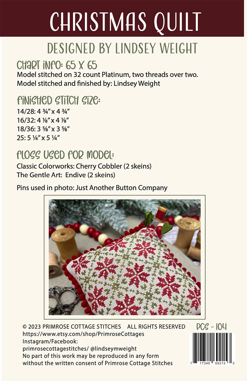 Back of the Christmas Quilt Pattern by Primrose Cottage