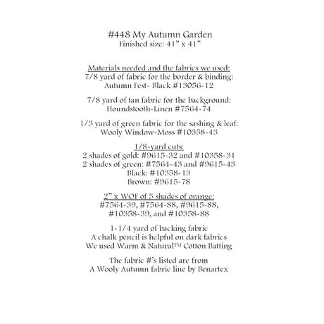 Back of the My Autumn Garden Quilt Pattern by Prairie Grove Peddler