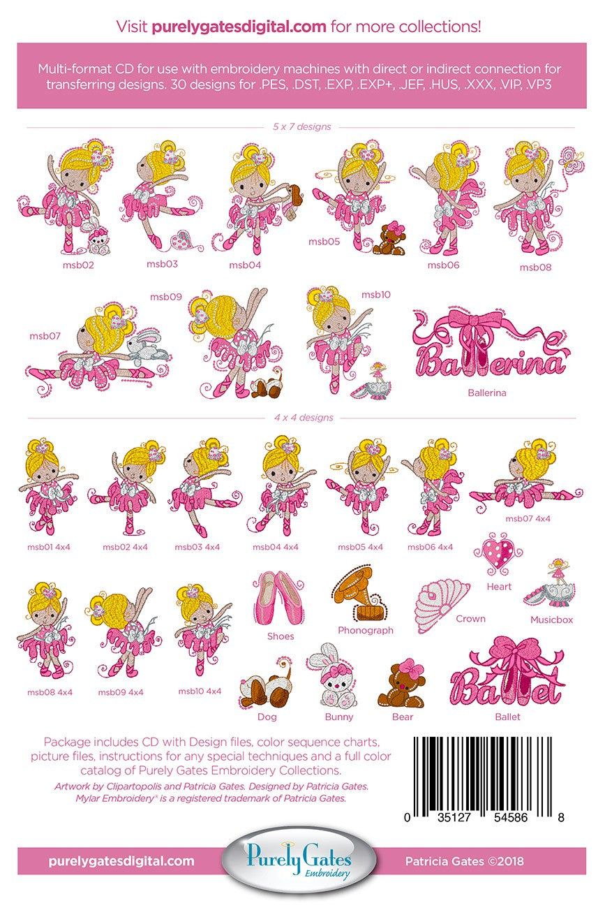 Mylar Swirly Ballerinas Machine Embroidery CD