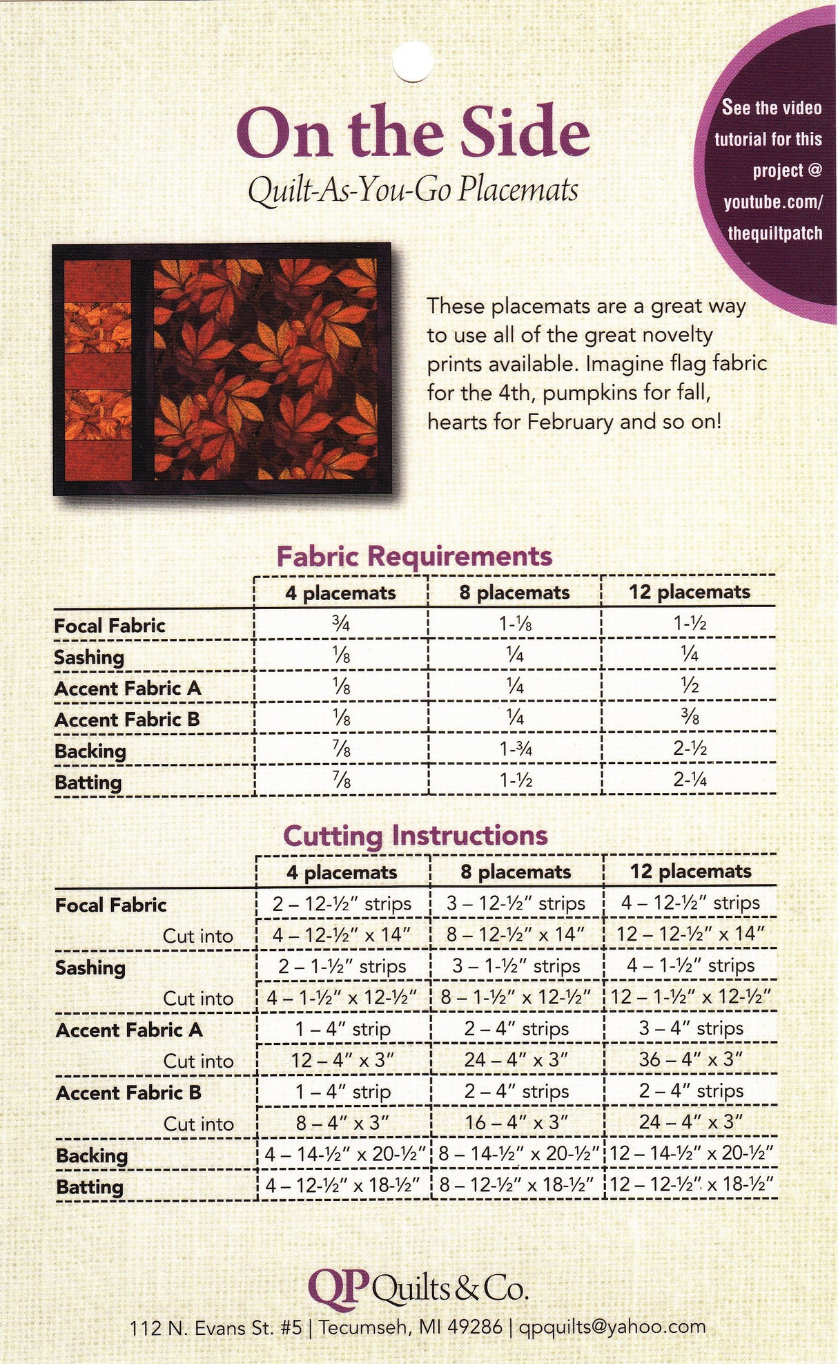 On the Side - Quilt-As-You-Go Placemats