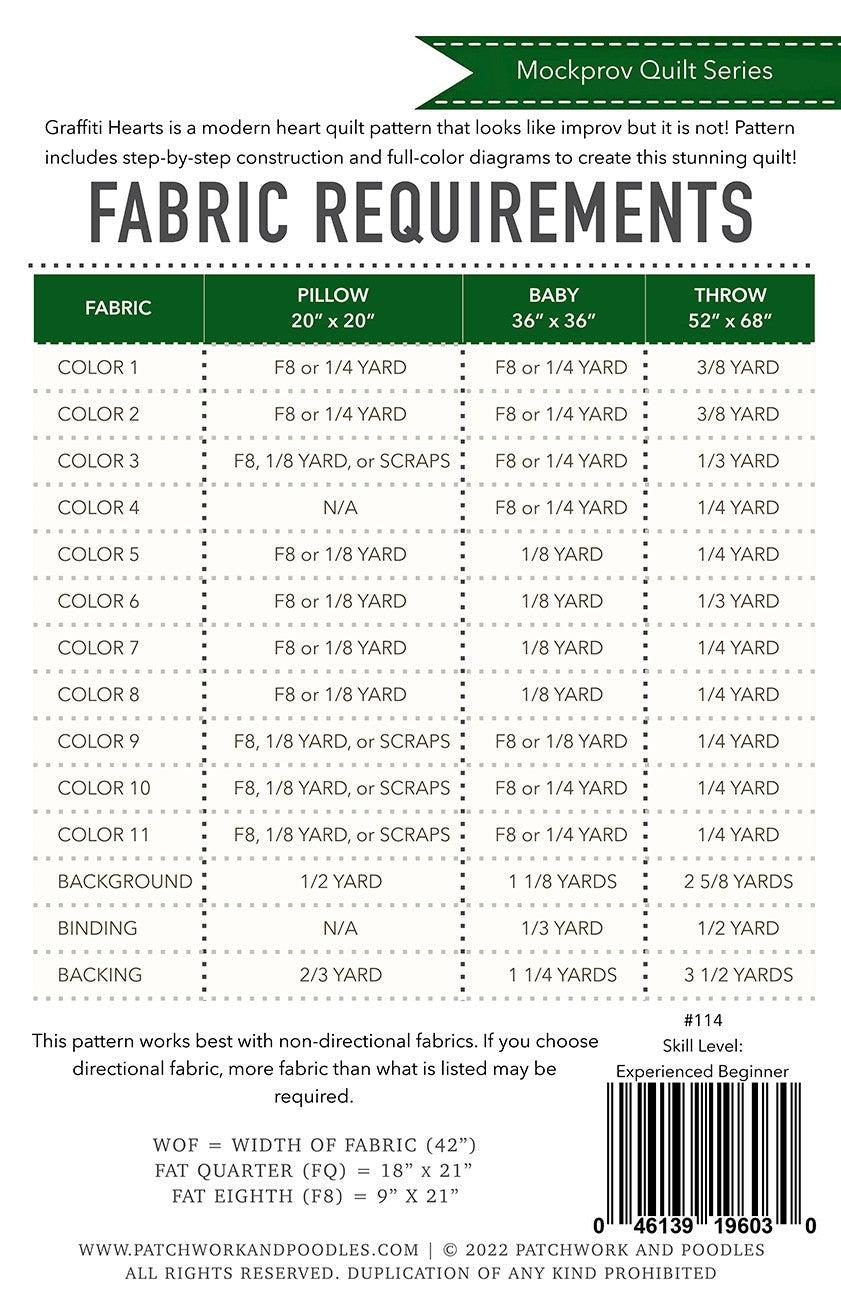 Back of the Graffiti Hearts Quilt Pattern by Patchwork and Poodles