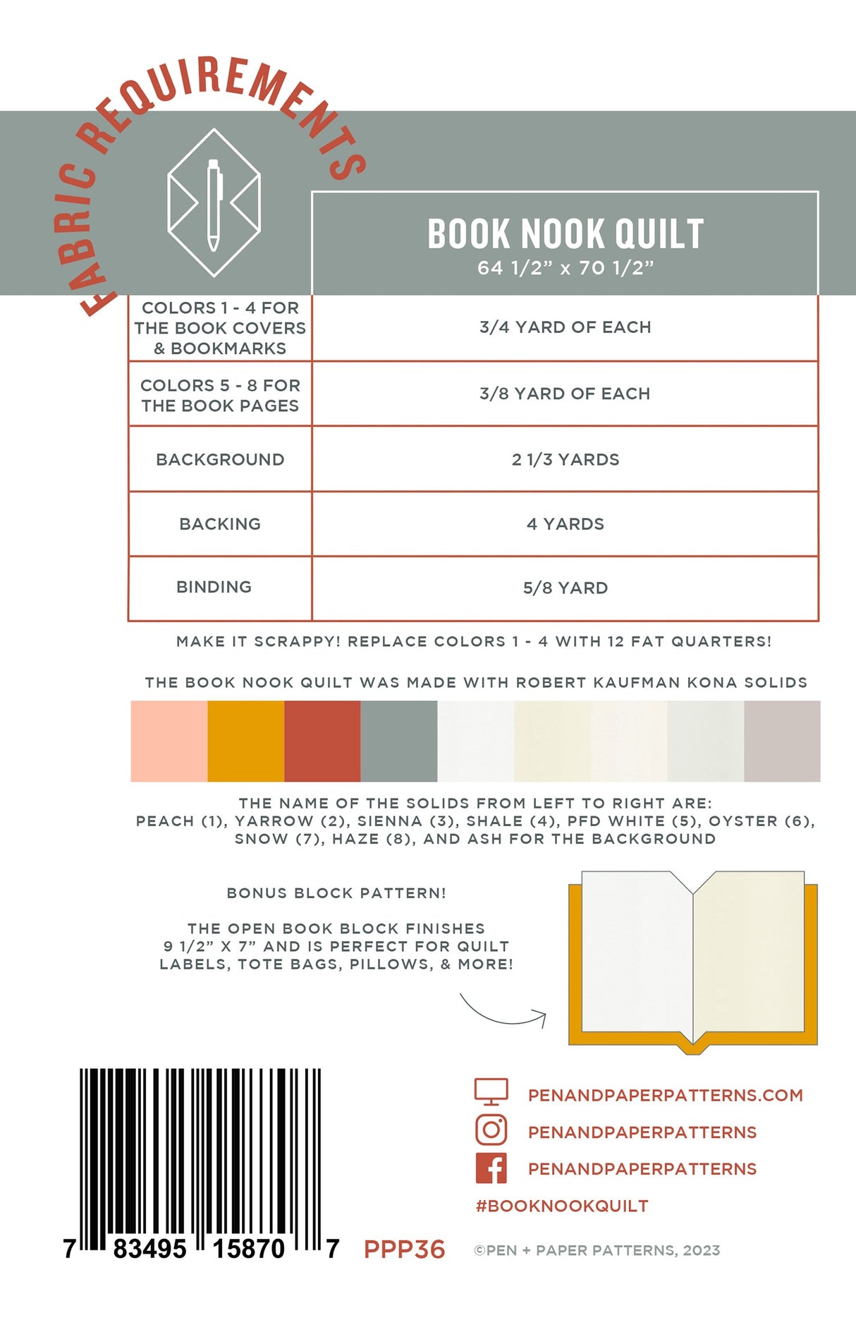 Back of the Book Nook Quilt Pattern by Pen and Paper Patterns