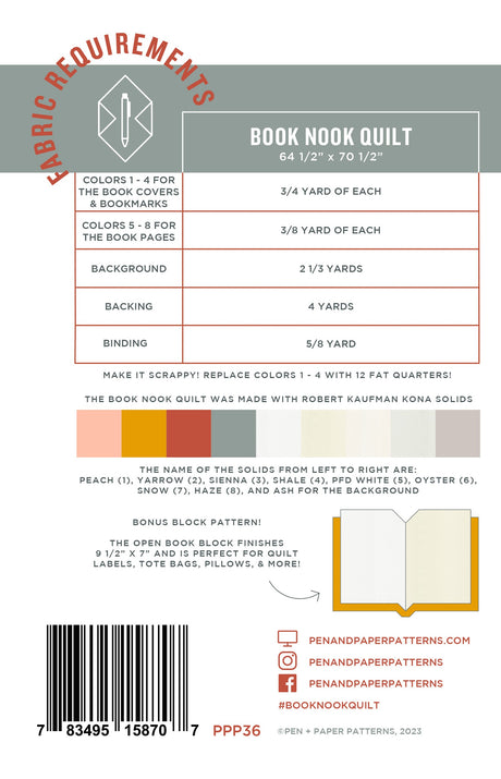 Back of the Book Nook Quilt Pattern by Pen and Paper Patterns