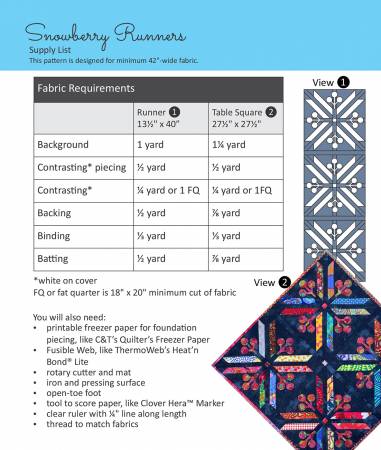 Back of the Snowberry Runners Pattern by Poorhouse Quilt Designs