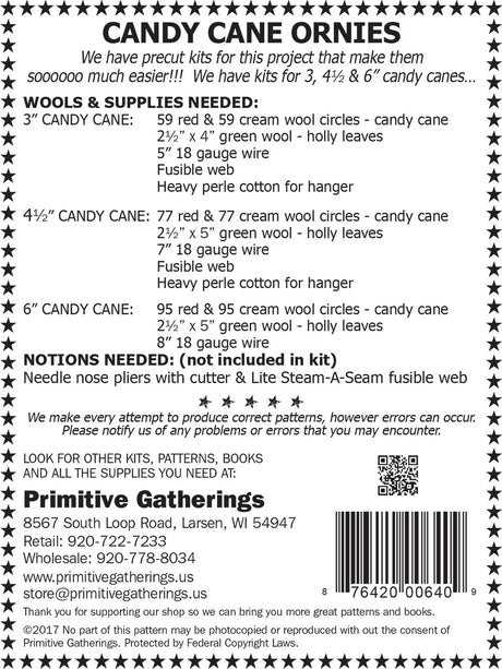 Back of the Candy Cane Ornies Pattern by Primitive Gatherings