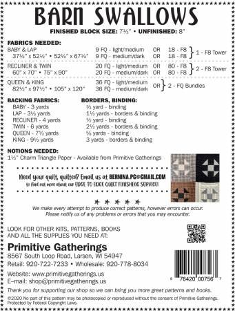 Back of the Barn Swallows Quilt Pattern by Primitive Gatherings