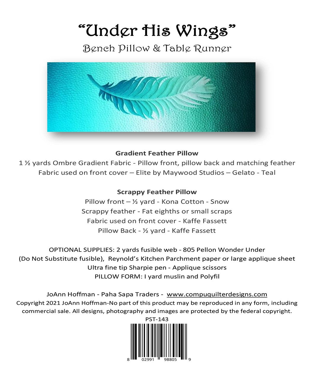 Under His Wings Bench Pillow and Table Runner Pattern