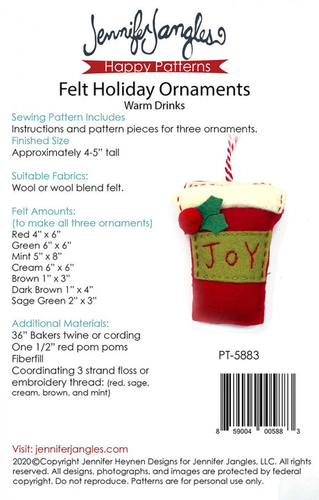 Felt Holiday Ornaments - Warm Drinks