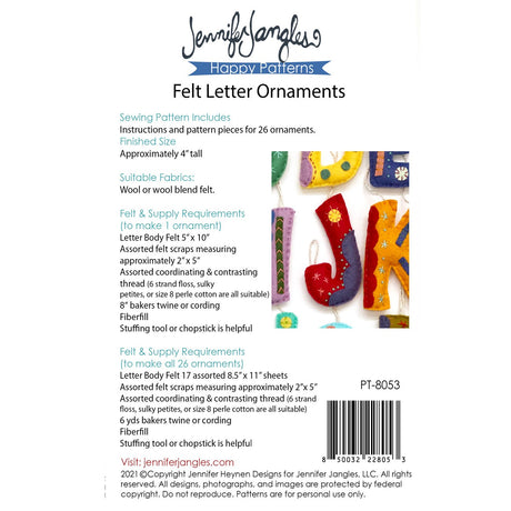 Felt Letter Ornaments Sewing Pattern