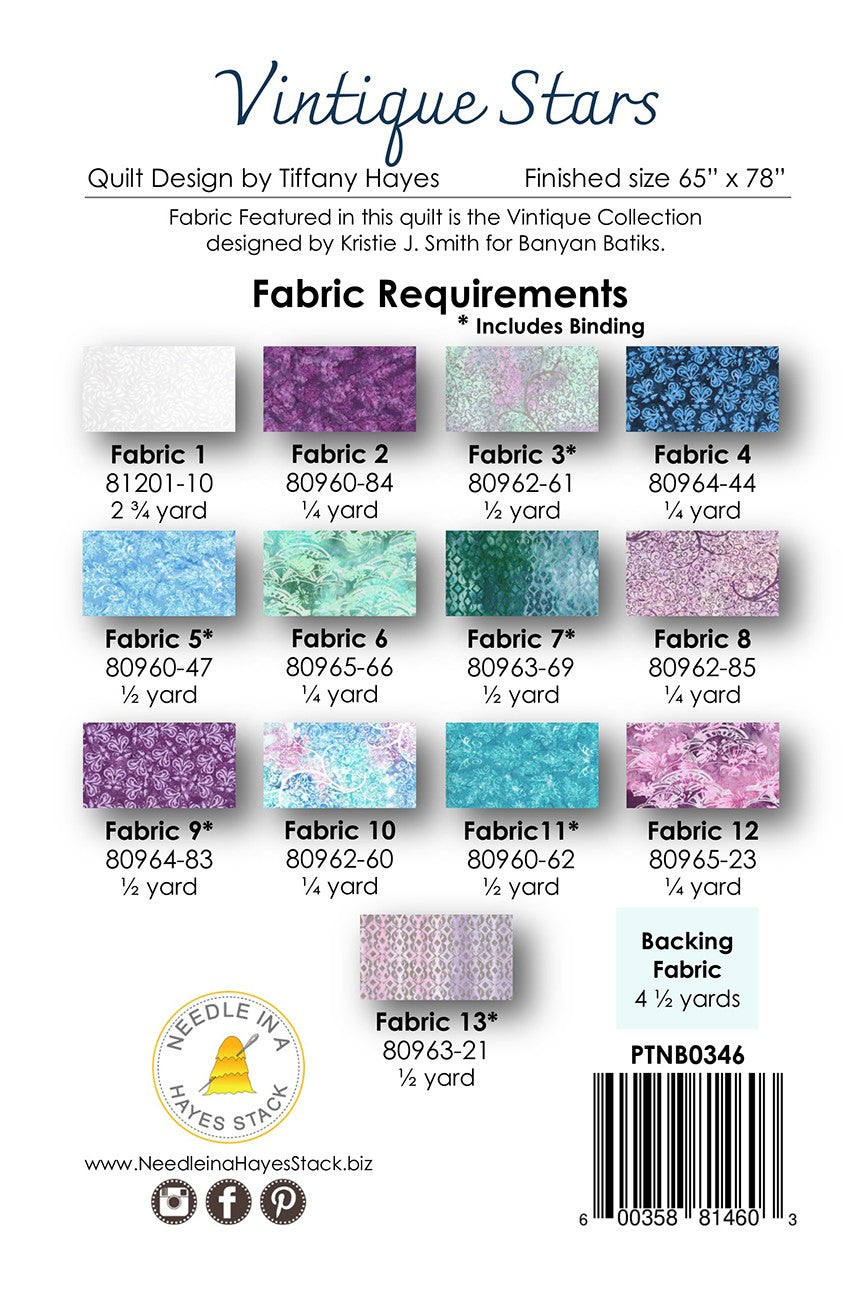 Back of the Vintique Stars Quilt Pattern by Needle In A Hayes Stack